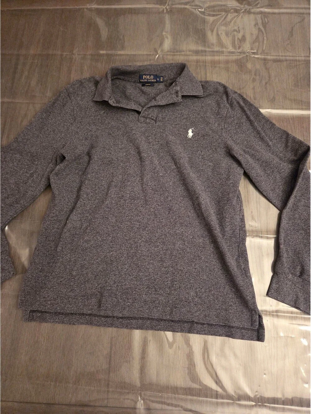 Polo Ralph Lauren Slim Fit Long Sleeve Gray Cotton Polo Shirt Size L